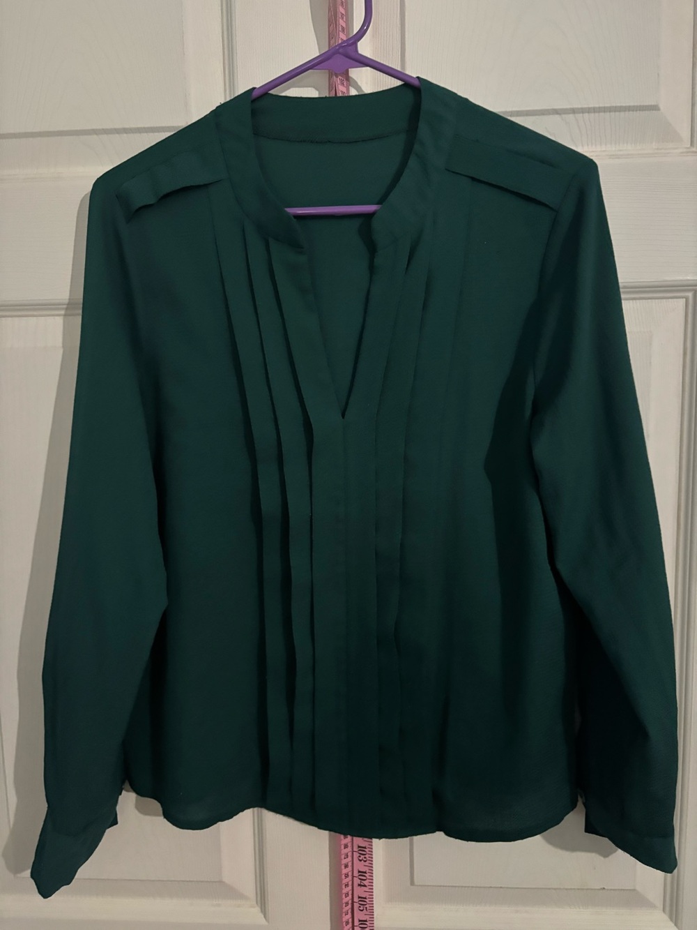 SHEIN Deep Emerald Pleated V-Neck Blouse